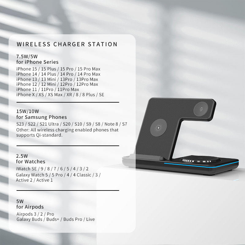 Foldable Portable 3-In-1 Wireless Phone Charging Stand