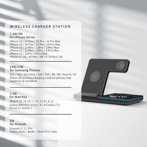 Foldable Portable 3-In-1 Wireless Phone Charging Stand