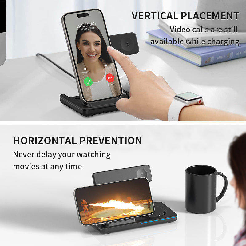 Foldable Portable 3-In-1 Wireless Phone Charging Stand